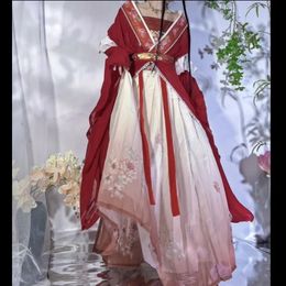 Vestido rojo de estilo chino Retro, Vestido Hanfu, Cosplay para mujer, falda larga con estampado tradicional, conjunto de 5 piezas, fiesta elegante para chicas 240220