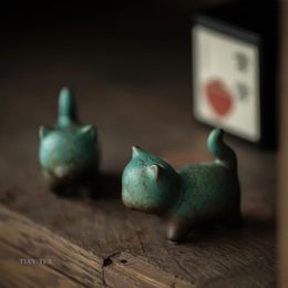 Rétro chinois thé animal Zen décoration de la maison porte-stylo en céramique reste chiffres pour la cérémonie du thé Kung Fu thé ornement chat thé animaux 240130