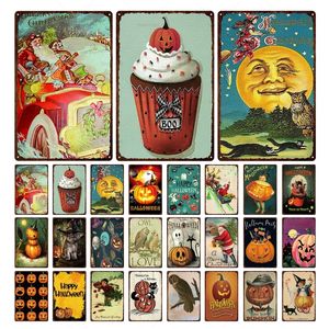 Rétro Noël Halloween Citrouille Métal Tin Sign Vintage Art Peinture Métal Signes Bar Cuisine Club Party Decor Plaque 30X20cm W03