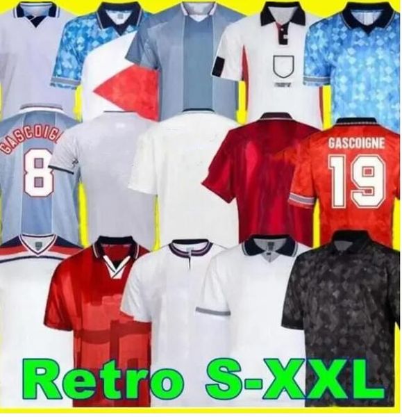 Retro clásico inglés SHEARER camisetas de fútbol 1990 1992 1994 1998 2002 Copa del mundo BLACKOUT Mash 1980 1982 Vintage 1996 GASCOIGNE OWEN GERRARD camiseta de fútbol 999