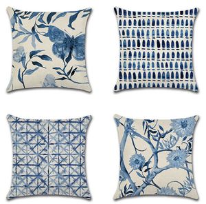 Housse de coussin rétro classique, imprimé fleur oiseau, bleu géométrique Kussenhoe, taie d'oreiller, accessoires de décoration pour la maison
