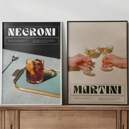 Pintura retro de lienzo de cóctel martini negroni personaje saludos carteles y estampados imagen de arte de pared para sala de estar decoración de bar de cocina sin marco wo6