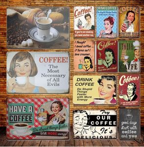 Retro Coffee Bar Metal Poster Poster Vintage Cafe Metalen plaat Tar Shabby Chic Kitchen Home Restaurant Decoratie Plaques 30x20cm W03