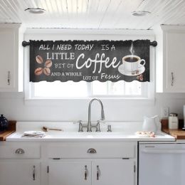 Retro Coffee Beans Tule keuken Kleine raam Gordijn Valance Sheer Short Curtain Slaapkamer Woonkamer Home Decor Voile Drapes