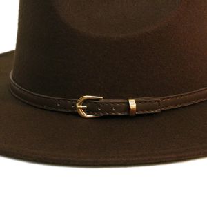 Retro Coffee Leather Band Parent-Child Women Men / Kid Child Wool Wide Brim Cowboy Western Hat Cowgirl Bowler Cap (54-57-61cm)