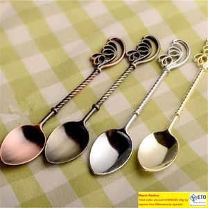 Cuchara de café Retro, cucharas para pastel y postre, cuchara para helado con plumas doradas, vajilla de cocina para azúcar y leche