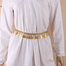 Colgante de moneda Retro para danza del vientre, cinturón decorativo con cadena y borlas, accesorios para mujer, faja bohemia para vestido de pasarela