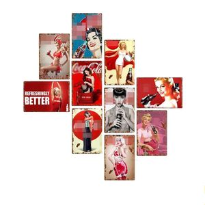 Retro cola meisje tin bord sexy meisje metalen poster sexy pin up meisje vintage ijzeren borden pub bier bar muur decor cola bord home decor man cave dame poster maat 30x20cm w01