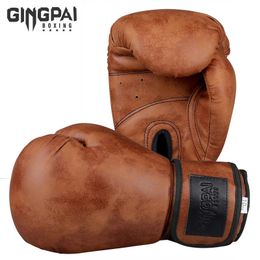 Couleur rétro Adulte Enfants Femmes / Hommes Gants De Boxe En Cuir Pu MMA Muay Thai Boxe De Luva Mitts Sanda Équipement De GYM 6 8 10 12OZ Boks 240122