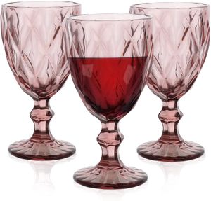 Retro-gekleurde wijnglazen, drink waterbeker met meerkleurig diamantpatroon, gobletglas