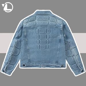 Rétro convexe tortue Shell Denim veste hommes Hip Hop déchiré trou lâche Harajuku Bomber manteaux recadrée rue automne Jeans vêtements d'extérieur 240319