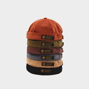 Rétro velours côtelé Original Docker marin Biker casquette marque sans bord Skullcap hommes et tendance Hip-hop chapeau automne et garder au chaud chapeau