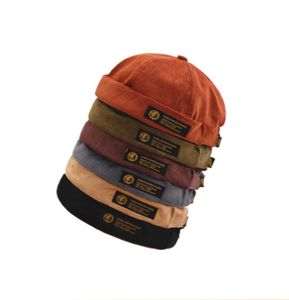 Retro Corduroy Original Docker Sailor Biker Cap Brand Brimless Skullcap Men and Trend HipHop Hat Automne et Gardez un chapeau chaud3390541