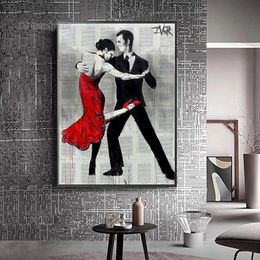 Retro Couple Lovers Red Under a parapluie Toile peinture des affiches de couple vintage et imprimés Pictures d'art mural décor de salle à domicile