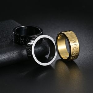 Bagues de Couple rétro Viking pour hommes, anneau en acier inoxydable doré avec lettre Rune, bijoux à la mode