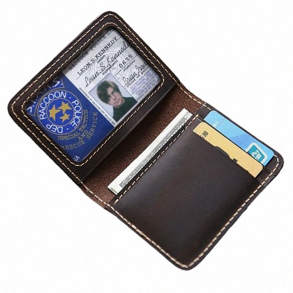 Retro Crazy Horse Leather Card Cases para hombres Taller de la tarjeta de crédito de la piel de vaca Mensor a mano hecha a mano ultra delgada de conductores de conductores ID de ID de ID de ID de K2CS#