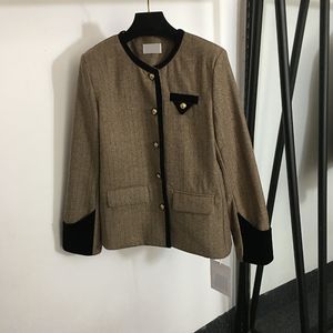 Rétro col rond vestes femmes vêtements d'extérieur élégants kaki à manches longues filles manteau de luxe décontracté veste ample vêtements d'extérieur