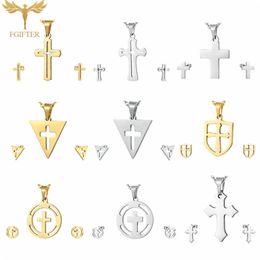 Retro kruis sieraden sets voor vrouwen mannen choker Jezus christelijke religie sieraden roestvrijstalen hanglagers kettingen oorbellen set