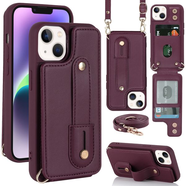 Étuis de téléphone portefeuille rétro à bandoulière pour iPhone15 14 13 12 Apple couverture arrière multifonctionnelle porte-carte en cuir PU couvertures complètes de protection étui de téléphone portable avec sangle