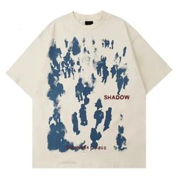 Retro Crowd Shadow Print Cotton Tshirt hommes surdimensionné Crew Neck Couper Gops Tops Streetwear Summer Femmes T-shirt Y2K Vêtements 240425