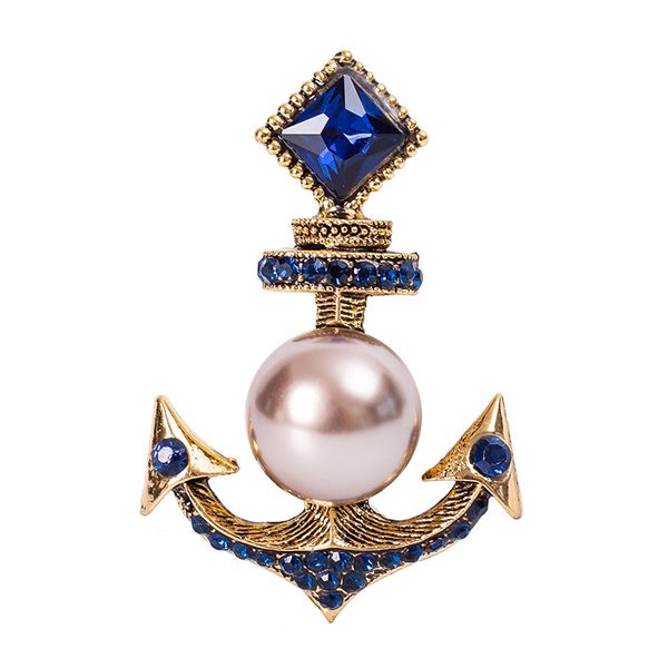 Rétro cristal perle ancre broche broches strass Cardigan pull épinglette bijoux de luxe broches pour femmes accessoires