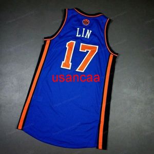 Retro Custom Jeremy Lin Basketball Jersey heren blauw gestikt elke maat 2xs-5xl naam en nummer