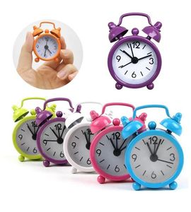 Mini réveils en métal rétro mignon, dessin animé, chiffres ronds, Double cloche, Table de bureau, horloge numérique, décoration de maison, couleur bonbon