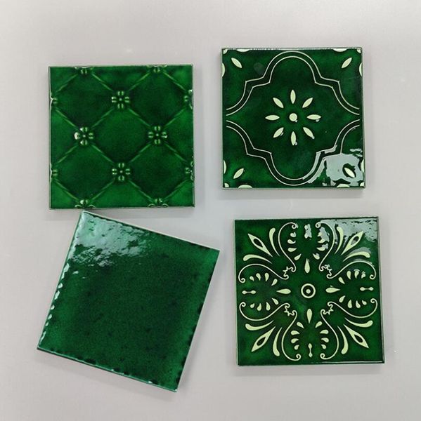 Azulejos retro de color verde oscuro, ladrillo hecho a mano con grietas de hielo, ladrillos de pared de baño de cocina nórdica, barra de comedor, azulejo antiguo