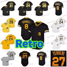 Retro Dave Parker Kent Tekulve Jersey Barry Bons Roberto Clemente 21 Willie Stargell Vintage Camisetas para hombre Camisas Todo cosido MN Camiseta con cuello en V