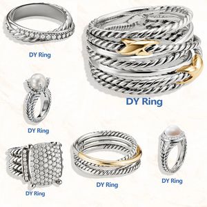 Rétro DAVID Cross Pearl Designer européen et américain Bague en diamant Bijoux de luxe Bague de marque DY Cadeau d'anniversaire pour femme Argent sterling 925 Deux tons