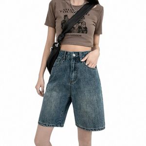 Retro Denim Shorts Voor Vrouwen Zomer 2023 Hoge Taille Vijf-Punt Broek Losse Rechte A-lijn Half Broek Koreaanse Stijl kleding U6WL #