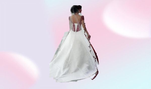 Design rétro robes de mariée blanches et rouges à manches de capuche Appliques en dentelle en dentelle en tulle plille une ligne robes nuptiales personnalisées tailleur 60505664773740