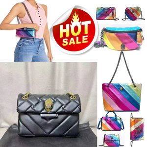 Retro Designer Kurt Geiger Eagle Heart Rainbow Le cuir fourre-tout Femme Sac à bandoulière Crossbody Fody Purse avec Silver Chain Popular Style