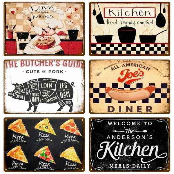 Retro DINER Cartel de chapa Carteles de pared vintage Cartel de metal Placa de pared decorativa Bar en casa Placa de cocina Accesorios de decoración vintage de metal 20 cm x 30 cm Woo