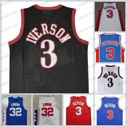 Retro Drazen 3 Iverson Hommes Basketball 32 Julius 6 Erving Blue Petrovic 3 Allen Bleu Vintage Blanc Noir Cousu Jersey Bonne Qualité Sportswear