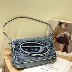 Retro elegante denimtas Modieuze damesschoudertas, onderarmtas, lichtgewicht flip, zacht oppervlak, hoogwaardige handtas