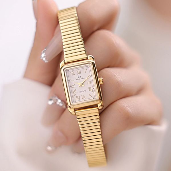 Montre rétro élégante pour femmes, avec Bracelet, marque de luxe, en acier inoxydable, carré doré, pour dames, 240305