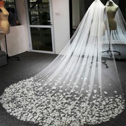 Voiles de mariage rétro élégants, longs, appliqués en 3D, blanc, ivoire, Champagne, accessoires de mariage sur mesure, 2020, 293z