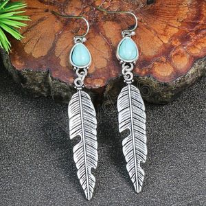 Boucles d'oreilles pendantes feuille ethnique rétro pour femmes bijoux indiens boucles d'oreilles turquoise bohème Pendientes Mujer Brincos