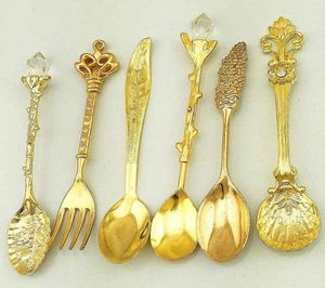 Retro European Caned Mini Coffee Spoon Ice Lepel Dessert Lepels Fruit Vork Midden -Oosten Stijl TABLE TRAIRE 6PCS DEC0857346900