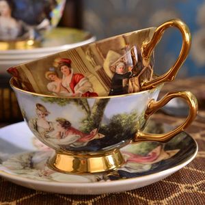 Ensemble de tasses à café de Style européen rétro, thé en porcelaine, os luxueux, boutique de céramique chinoise, décoration de mariage, 240301