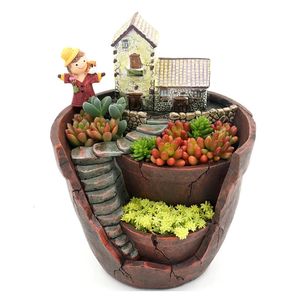 Pot de fleur de ferme rétro pour plantes succulentes, jardinière décorative, Mini bonsaï, Pot de fleurs féerique, décoration de bureau pour la maison, 240304