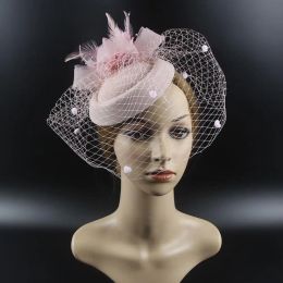 Fascinateurs rétro Chapeau femme fleur maillage sinamay plumes fedoras chapeau bandeau de bande de cheveux pirate