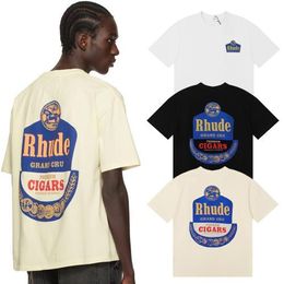 Retro Fashion Brand Rhude T-shirt Unisexe T-shirt à manches courtes lâches Double fils de coton pur Vêtements de cou rond pour hommes