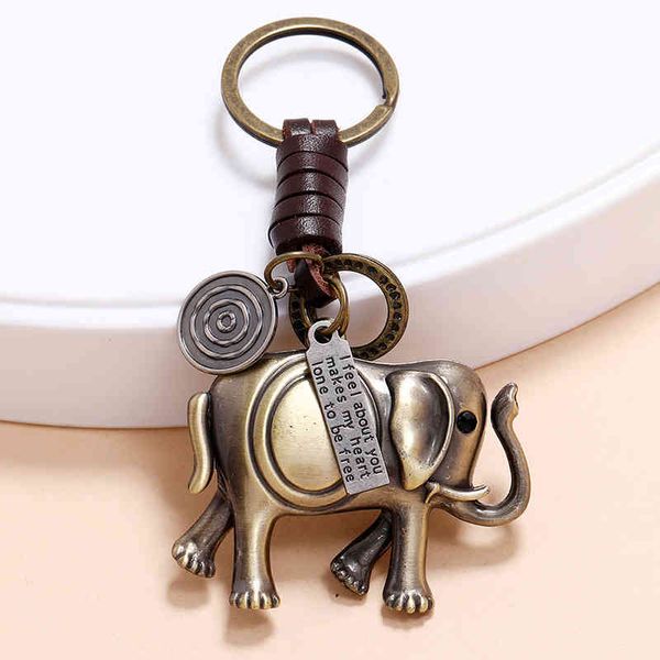 Rétro mode éléphant chaîne peau de vache tissé à la main anneau hommes femmes sac clé de voiture ornement Emo Grunge Punk bijoux cadeaux