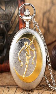 Retro Fashion Golden Silver Sailor Moon Montre des dessins animés Cartoons Quartz Pocket Watch Analog Affiche Collier pour filles Femmes G9541006