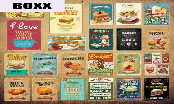 Retro Fast Food Breakfast Lunch Poster Home Cuisine décor sandwich lait pain pain mur art peinture en métal vintage signes yi1928841752