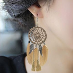 Retro Feather Tassel Wing Earring Vintage Bohemian Dreamcatcher Feather Dangle Earrings for Women Party Jewelry Fashion Ear Accessories