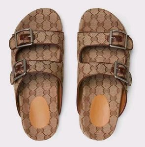 Retro Platte Bodem Slippers Heren Dames Canvas Gesp Klink Sandaal Koppels Zomer Vrije tijd Thuis Slipper Luxe Klassieke Outdoor Strandschoenen Sandalen