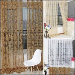 Retro Vlocked Floral Voile Deur Venster Gordijn Paneel Sheer Tle Draping Screening Woonkamer Kinderen Slaapkamer Gordijnen Drop Leverings 2021 DR